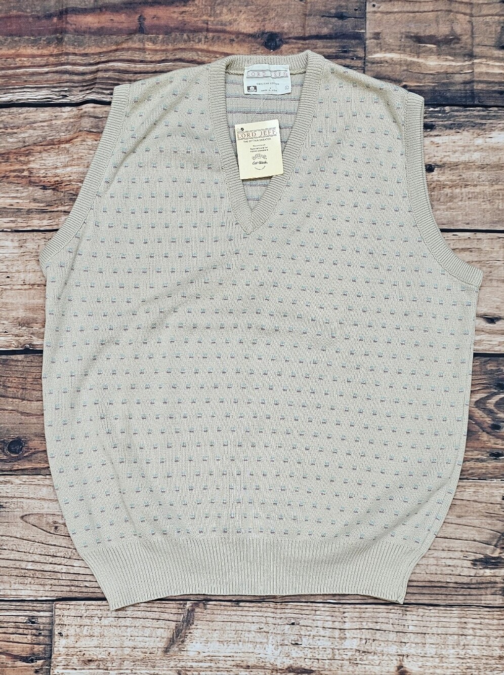 Vintage Lord Jeff Sweater Vest Made In USA Cotton Birdseye Jacquard Grandpa NWT